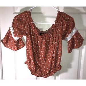B Wear Floral Cottagecore Cropped Fall Color 3/4 Bell Sleeve Size XS